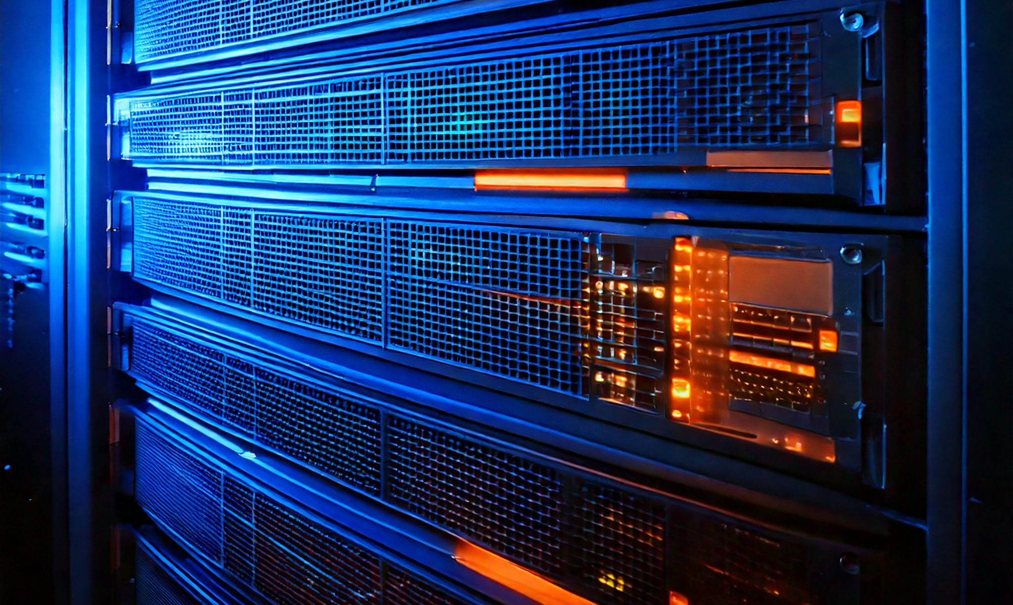 Blue and orange server rack cropped