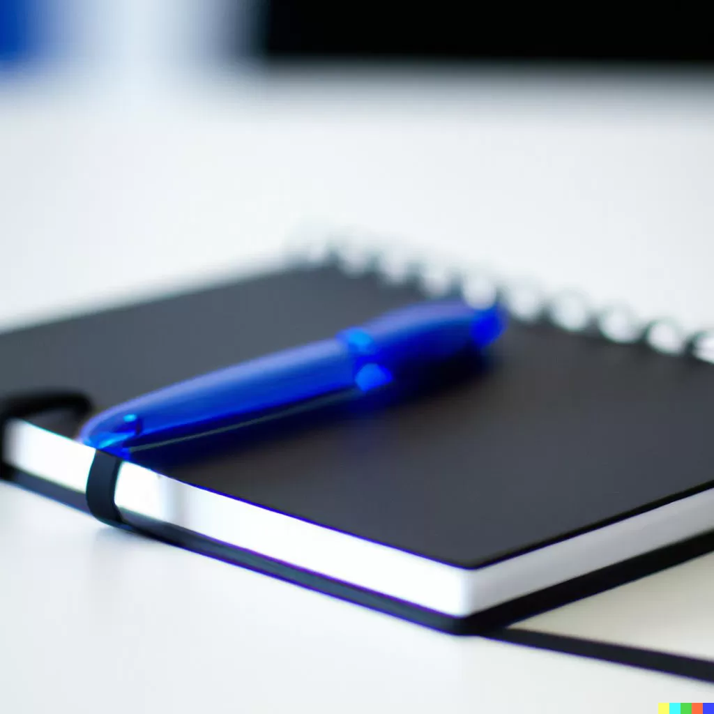 Note pad with pen on table