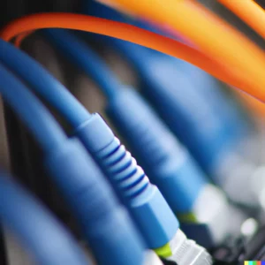 Tangle of ethernet cables plugged into server