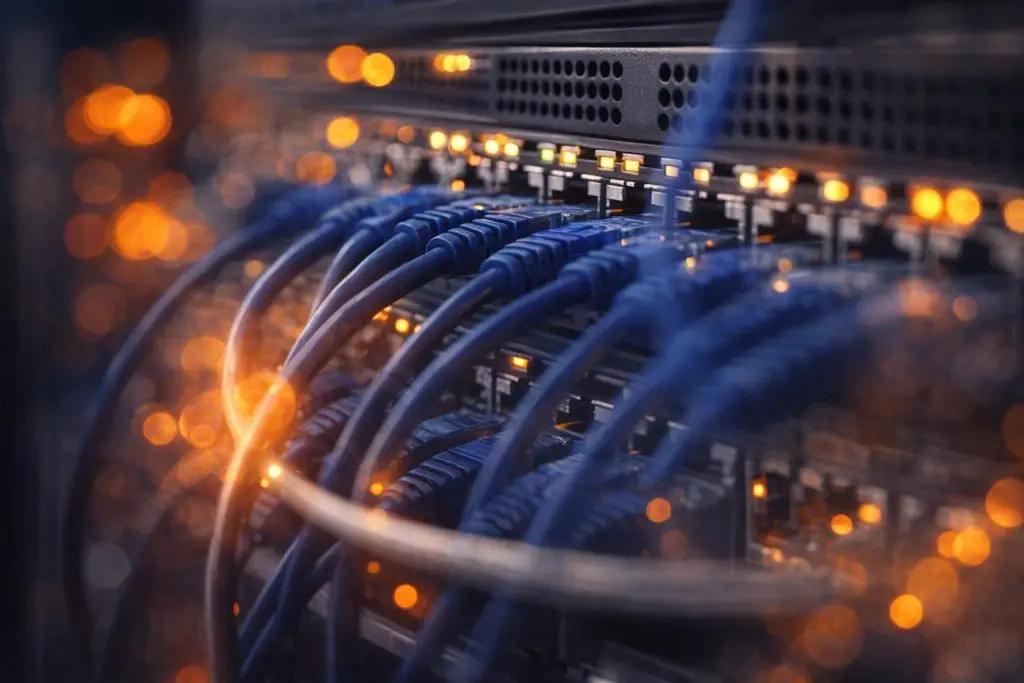An engineer installs some IT equipment